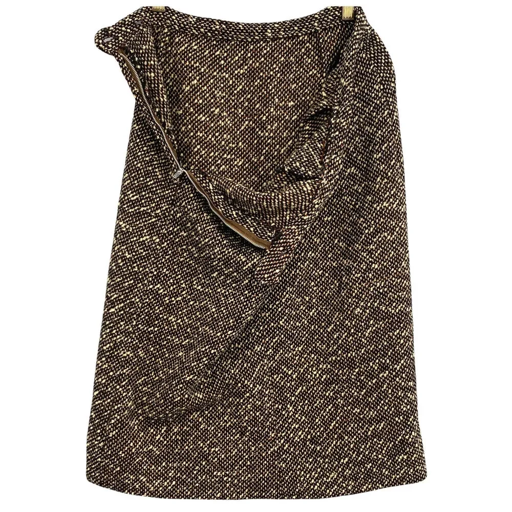 VTG Midi Pencil Skirt Womens M Brown Wool Tweed Mohair Straight Career Preppy
